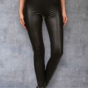 FAUX LEATHER NEW WOMENS BLACK MATTE SOFT LEGGINGS PANTS CASUAL BOTTOMS SIZE M